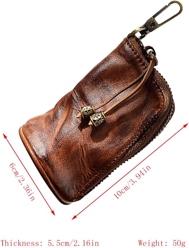 1 Pcs Leather Mini Medieval Pouch Keychain, Coin Organizer, Change Holder,Card Case, Genuine Leather Zipper Storage Bag for Men & Women