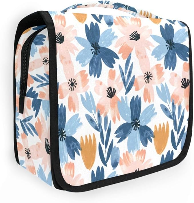 Hanging Travel Toiletry Bag Retro Flowers Pink Blue Kit Makeup Case Cosmetics Organizer for Men Women