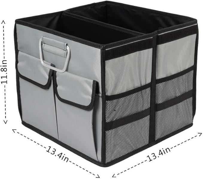 Car Trunk Organizer Collapsible Portable Multi Compartments Organizer with Non Slip Straps for SUV Truck Auto Vehicle Car Auto Minivan (Small without cover, Space gray)