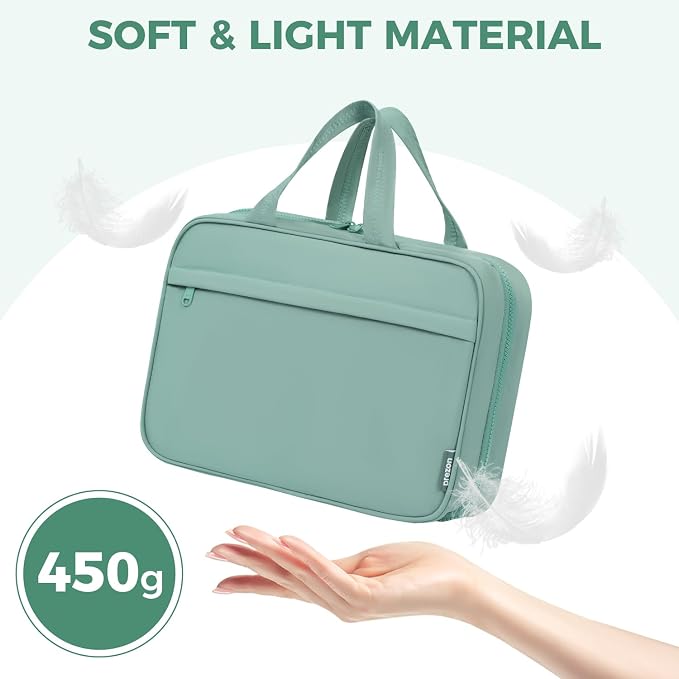 Toiletry Bag for Women, Portable Hanging Organizer, 4 Leakproof Compartments for Full-Sized Conditioners, Brush Sets, Makeup Accessories, Visible and Easy to Access, L, mint