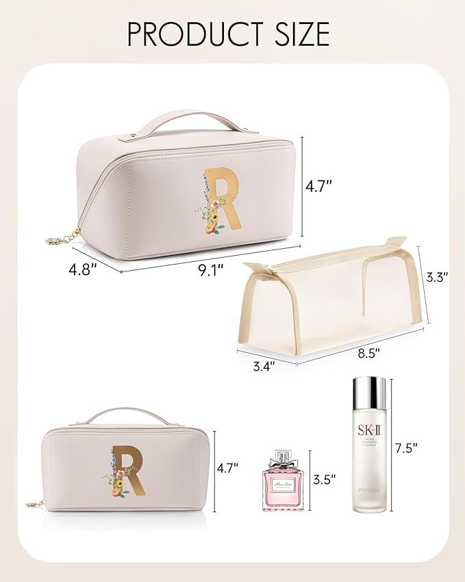 VLANDO Personalized Birthday Gift,Initial Makeup Organinzer,Graduation Gifts for Sister Birthday Gift Ideas,Monogrammed Cosmetic Travel Bag(Letter R)
