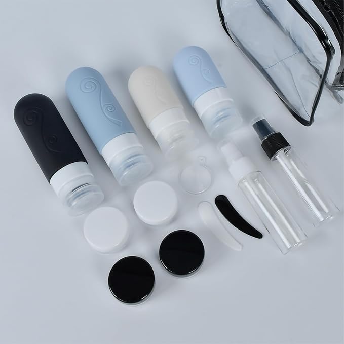 vodvob 16 Pack Travel Bottles Set for Toiletries, TSA Approved Travel Containers Leak Proof Silicone Squeezable Travel Accessories 2oz 3oz for Shampoo Conditioner Lotion Body Wash (BPA Free) (black)