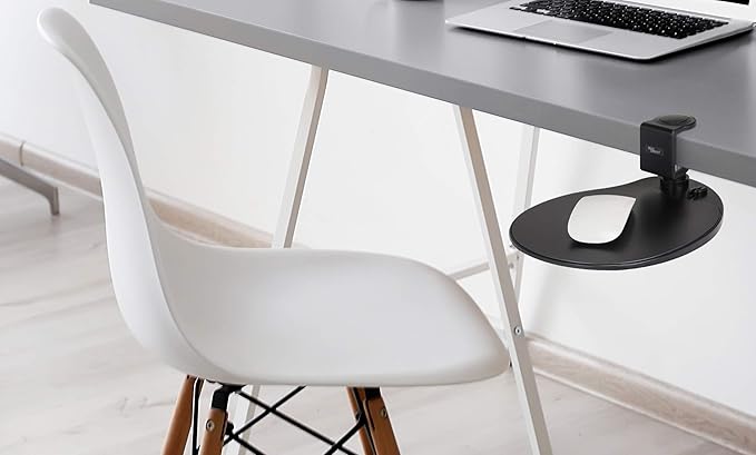 Clamp on Mouse Platform, Clip on Mouse Pad, Rotating 360, Easy Slide Out Tray, Suitable Up to for 1.5" Thickness Desk, for Home, Office to Save Space (Black)
