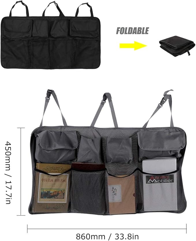 Car Backseat Trunk Organizer Cargo Truck Organizer Foldable Backseat Storage for Car,Truck, SUV, Van Organizers Back Seat Mesh Pockets