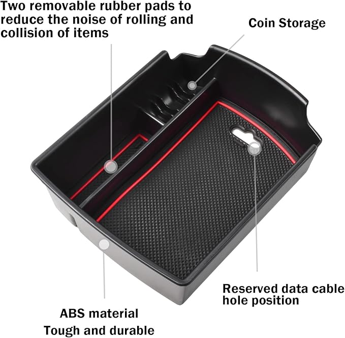 TACORBO Center Console Organizer Compatible with KIA Soul 2020 2021 2022 2023 2024 2025 Accessories Armrest Glove Box Secondary Storage, ABS Materials Insert Tray,Red