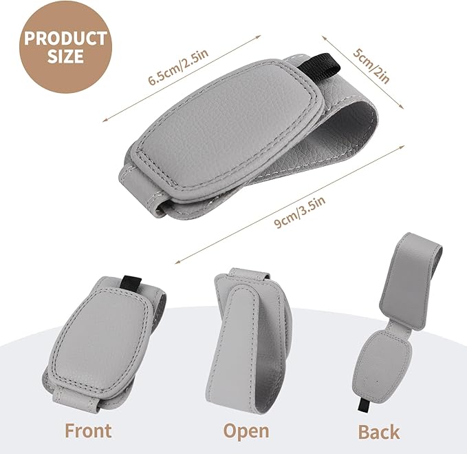 Visor Sunglasses Holder Clip for Car, Magnetic Leather Clip for Car Visor, Universal Glasses Organizer 2 Pack, Grey