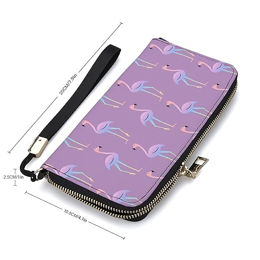 Unisex Zip Around Wallet for Adults Teens Beautiful And Colorful Rainbow Flamingo Coin Pouch Cash Pocket PU Leather Wallets Card Holder Organizer Designer Purse with Wristlet Strap