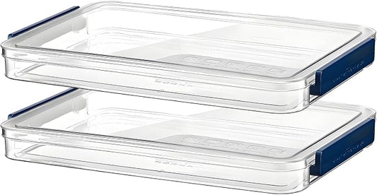 2 Pcs Plastic Portable Project Case, Clear Stackable Storage Boxes Organizer for A4 Files, Scrapbooks, Art Supplies (‎Blue Latch, Small)