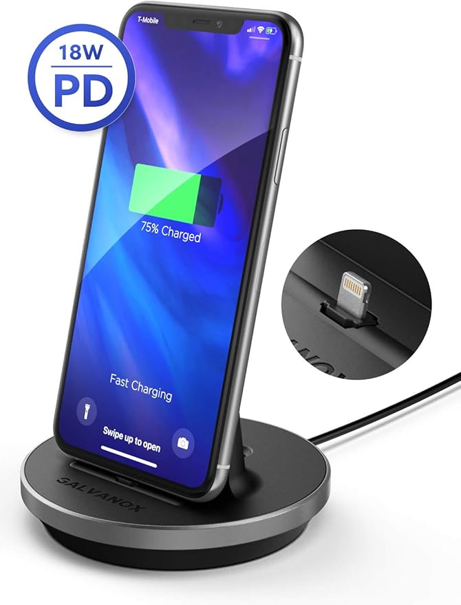 Encased iPhone Charger Stand (MFi Certified) Lightning Desktop Holder Dock with Built-in USB-C Cable for Fast Charging Apple iPhone 14 Pro Max/ 13/12/11/X/Xs/XR/8