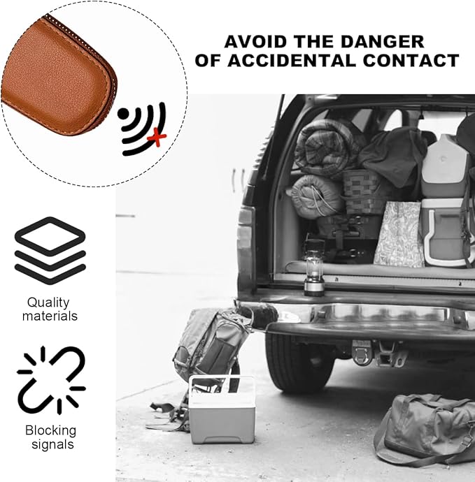 Wevdn Car Key Case, Genuine Leather Auto Smart Key Fob Holder with Metal Hook, Anti Scratch Automotive Key Protector Key Chain Zipper Bag for Remote Key Fob, Car Accessories (Brown)