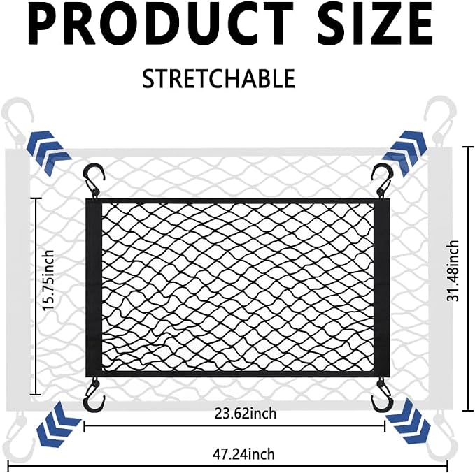 Cargo Net for SUV,Upgraded Highly Elastic Truck Cargo Net with Trunk Net Hooks - Stretch to 47.24" x31.48,Premium Truck Bed Netting for Cargo for Car Organizer and Storage (23.6"x15.7")