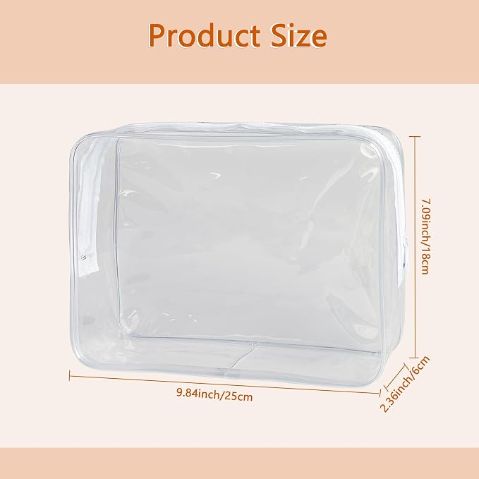 Waterproof PVC Makeup Bag - Leakproof Cosmetic Organizer for Travel Toiletry Storage 9.84×7.09×2.36 Inch for Women & Men (Clear)