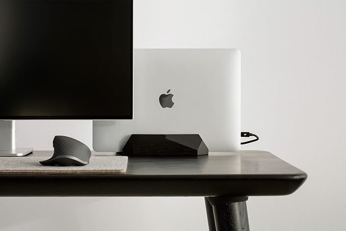Oakywood Vertical Laptop Stand Wood - Adjustable Wooden Dock for Desk, Compatible with All MacBook Pro, MacBook Air, iPad, Handmade Black Stained Oak, Computer Stand, Laptop Holder