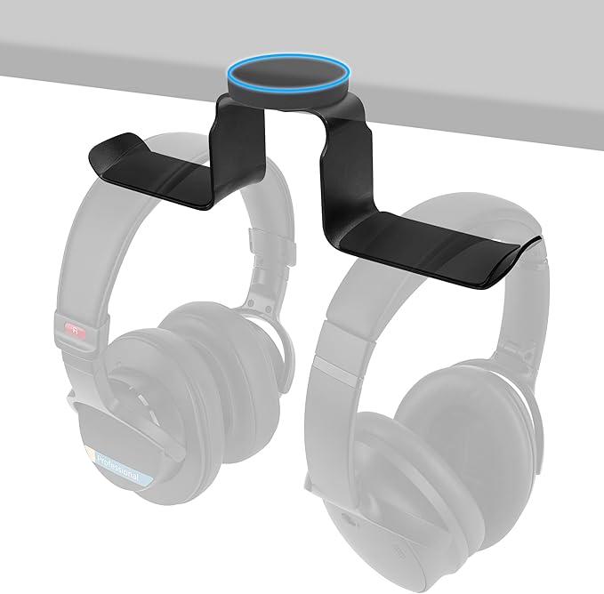 GEEKRIA Dual Magnetic Headphone Holder, Aluminum Headset Hook with Strong Magnet, Desk Mount Headphone Hanger, Non-Slip Rubber Pad, Holds 2 Headphones, Gaming & Office (Black)