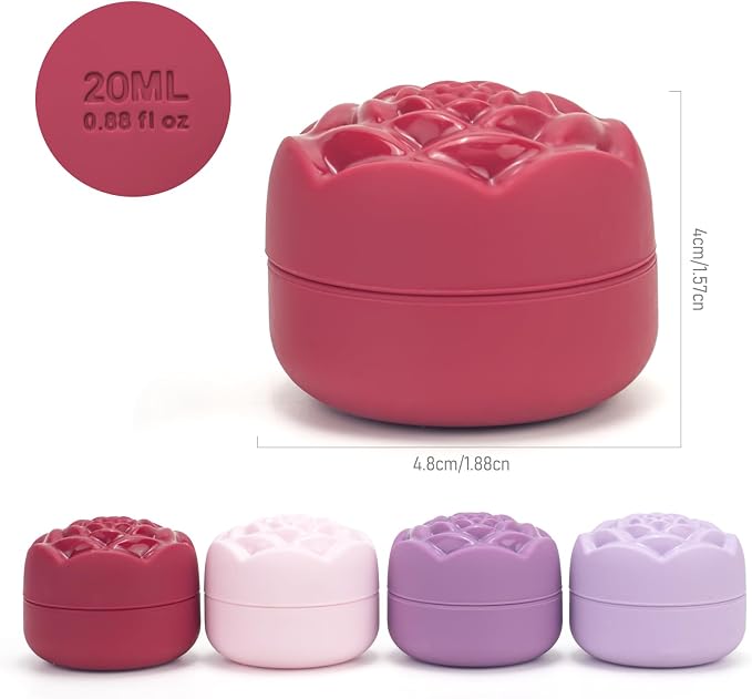 Travel Containers for Cosmetics Toiletries 0.88 Oz 4 Pack Small Silicone Refillable Mini Jars with Lid Handcream Eyes Cream Hair Gel Wax Pills Moisturizer Earrings Container Rose
