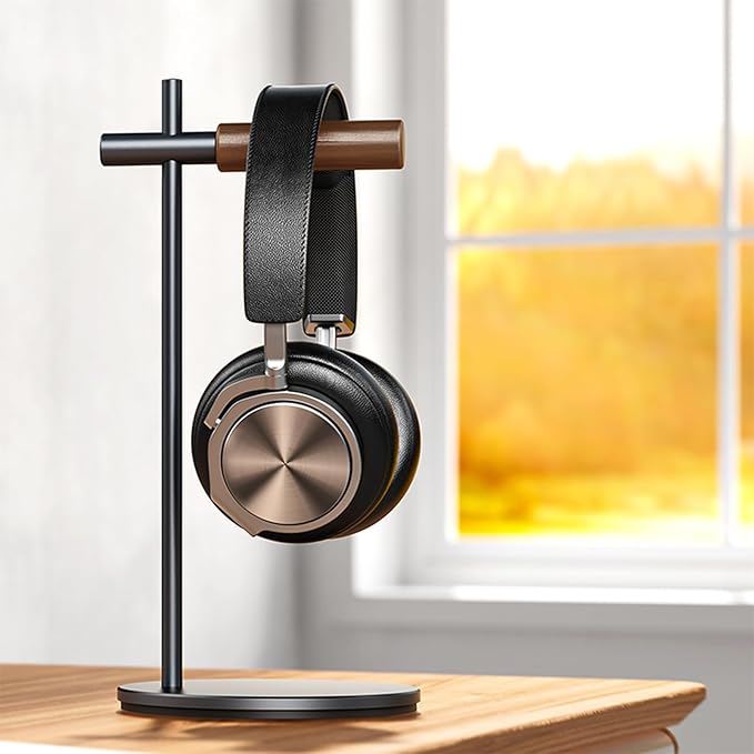 Oak Headphone Stand, Wood Headset Stand for Desk, Universal Holder for Airpods max, Bose, Beats, Gaming, Apple Vision Pro, VR Display Stand (Gray)