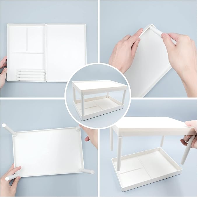 souG Desktop Storage Rack Organizer for Kitchen Bathroom Office Dorm - Double-Layer Cosmetic Stationery Storage Holder and Table Sundries Display Shelf - White