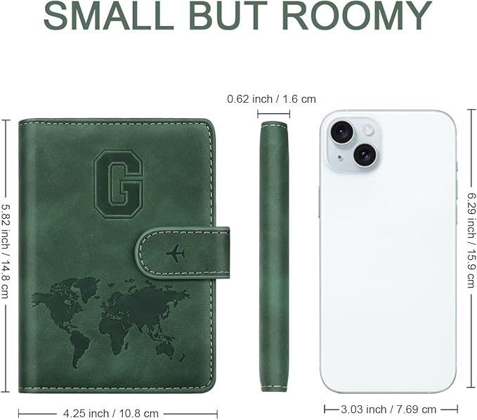 Personalized G Passport Holder Cover Initial Letter Travel Wallet RFID Blocking Passport Cover Credit Card Holder Case Passport Book Holders for Women and Men, Pine Green-G