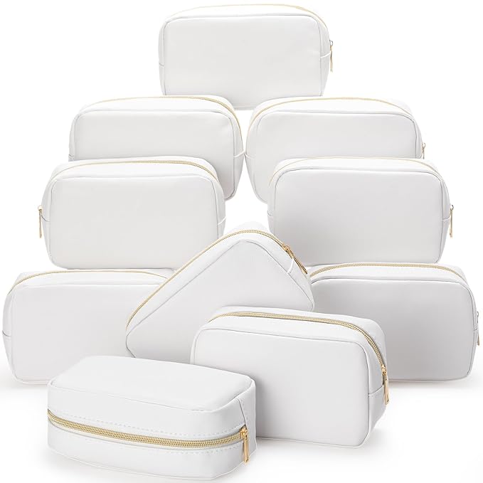 Sweetude 1 Pcs Makeup Bag Bulk for Women Preppy Gift PU Leather Cosmetic Bag Small Skincare Toiletry Pouch Wedding Travel Cosmetic Pouch for Bridesmaid Bride Mother Gift Favors (White)