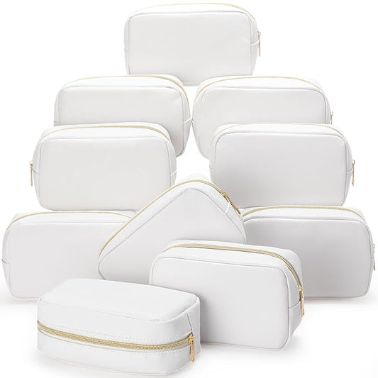 Sweetude 1 Pcs Makeup Bag Bulk for Women Preppy Gift PU Leather Cosmetic Bag Small Skincare Toiletry Pouch Wedding Travel Cosmetic Pouch for Bridesmaid Bride Mother Gift Favors (White)