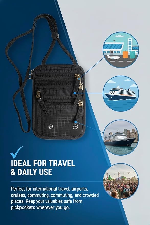 LAG Neck Wallet with RFID Blocking – Anti-Theft Passport Holder, Slim & Lightweight Travel Neck Pouch Wallet for Men & Women