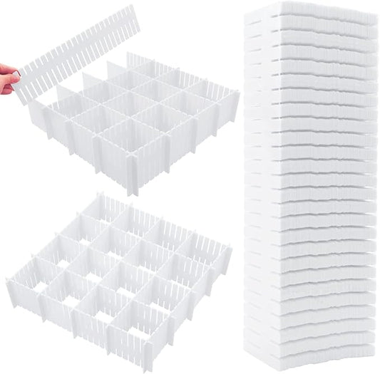 85Pcs Drawer Dividers, Adjustable Drawer Organiser, Cut at Will for Tidying Clutter Clothes, Socks, Makeup, Dresser, Kitchen White