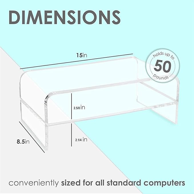 Homeries Computer Monitor Stand 2-Tier Acrylic, Universal Computer Riser for Home, Office, Business, Desk, Gamers | Multi Media Platform Lift for Laptop, Printer, TV Screen, PC |Extra Storage Space