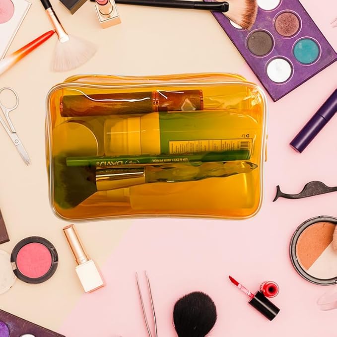 Neon TSA Approved Clear Toiletry Pouch, 7"x2.3"x4.7" Size, PVC Travel Makeup Bags for Toiletries, Transparent Cosmetic Bag for Women and Men Small (black)