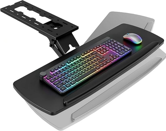 Keyboard Tray Under Desk with Storage Drawer, Height Adjustable Keyboard Tray Slide Out 360° Swivel Tilt, Ergonomic Under Desk Mount Keyboard & Mouse Holder for Gaming Home Office