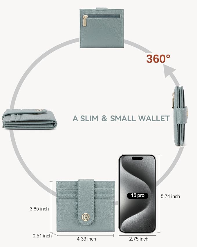 BOSTANTEN Slim Wallet for Women Small RFID Blocking Credit Card Holder Leather Bifold Wallets with Zipper Coin Pocket Light Blue