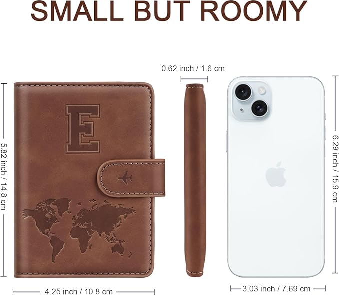 Passport Holder Wallet Cover Personalized Letter A-Z Travel Wallet RFID Blocking Passport Cover Wallet Case for Travel Passport Book Holders for Women and Men, Brown-E