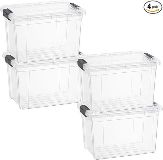 Superio Small Storage Bins with Lids- 4 Pack, 4.75 Qt Clear Boxes for Organizing, Stackable Plastic Containers- BPA Free, Non-Toxic, Odor Free, Organizer for Home, Office, Dorm