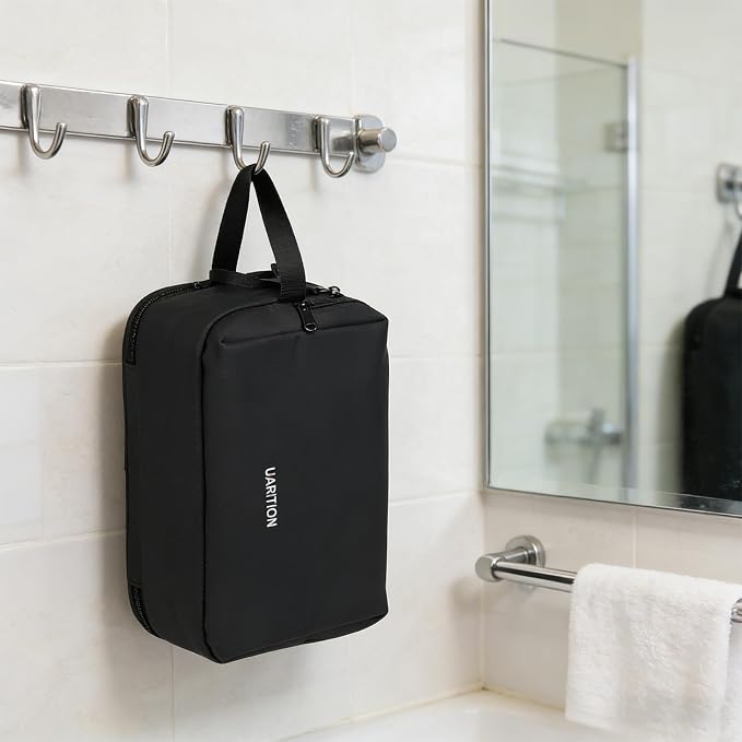 uarition Toiletry Bag for Men, Travel Toiletry Organizer Dopp Kit, Water-Resistant Mens Toiletry Travel Bag for Shaving & Accessories, Black