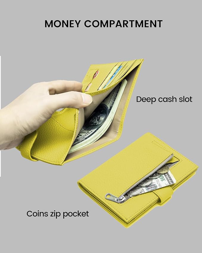 RFID Passport Holder Travel Wallet for Women, Leather Passport Cover Wallet with Card Holders SIM Slots,Zippered Coins Pocket and Cash Slot Slim Compact Travel Wallet (Lemon Yellow)