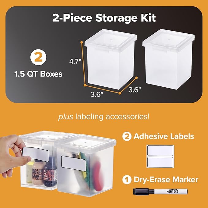 Bostitch Konnect Storage Containers with Lids, Organizer, Clear Plastic Box, Stackable Nesting Bins, Medium, 2 Pack