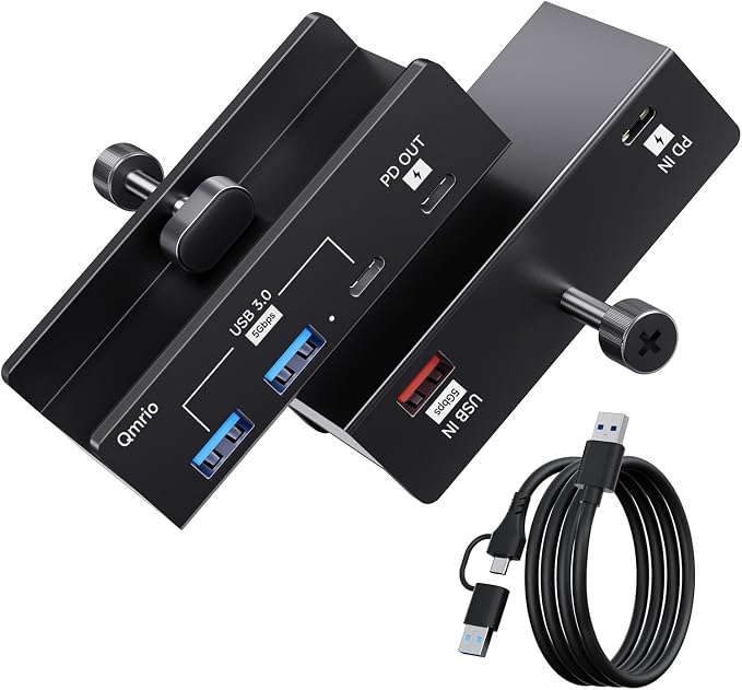 USB-Hub Clamp with Type-C PD 85W Port, 2 USB-A Data Ports, 1 USB-C Port (Black)