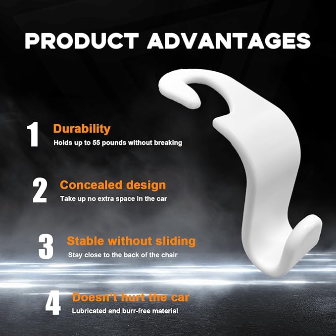 povtii 4PCS Car Seat Headrest Hook, Auto Back Seat Hanging Storage Organizer, Vehicle Seatback Hanger Holder for Purse Handbag Coat Umbrella, Universal Interior Car Accessories (White)