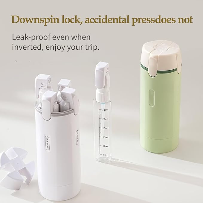 4 in 1 Travel Dispenser Bottle Travel Bottle Dispenser for Toiletries TSA Approved Leakproof with 4 Pack 30Ml Travel Size Pump Bottles & Labels, Suitable for Lotion Shampoo Conditioner Cream