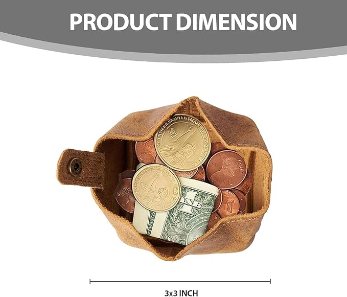 Full Grain Vintage Brown Leather Mini Coin Pocket | Leather Coin Pouch |Change Holder for Men & Women (Antique Brown)