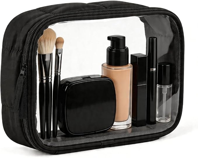 Moyad TSA Approved Clear Toiletry Bag, Quart Size 3-1-1 Liquids Pouch with Smooth Zipper, Wide Opening Transparent Makeup Organizer for Carry On Travel, Lightweight for Women Men (Black-1pcs)