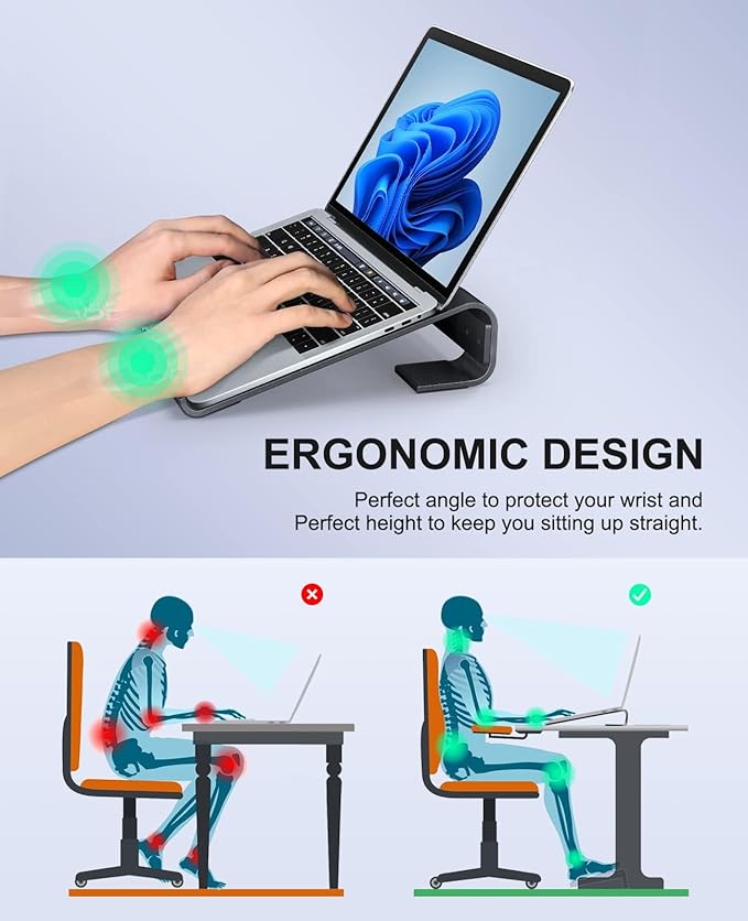 Soqool Laptop Stand for Desk, Ergonomic Detachable Laptop Riser, Aluminum MacBook Stand, Compatible with 12-17'' All Laptops Such as MacBook Pro/HP/Dell/Lenovo, Black
