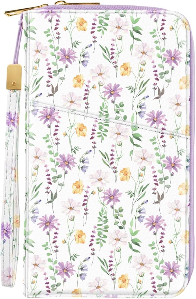 Family Passport Holder Wallet RFID Blocking Document Organizer PU Leather Mulit-purpose Travel Wallet Credit Cards Case for Women Men, White Daisy