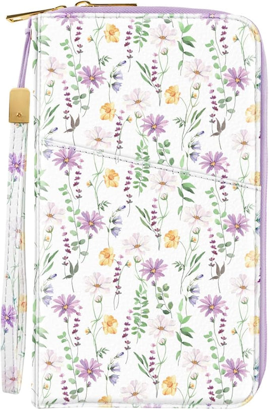 Family Passport Holder Wallet RFID Blocking Document Organizer PU Leather Mulit-purpose Travel Wallet Credit Cards Case for Women Men, White Daisy
