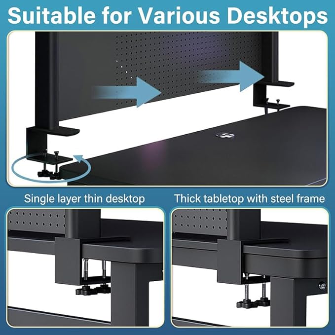 CHSSIH Clamp On Desk Pegboard Shelf - Metal Desktop Organizer Hutch with 2 Shelves for Storage and Display, Desk Add-On Shelf for Office, Dorm, or Computer Monitor Stand, Black, 31.4In