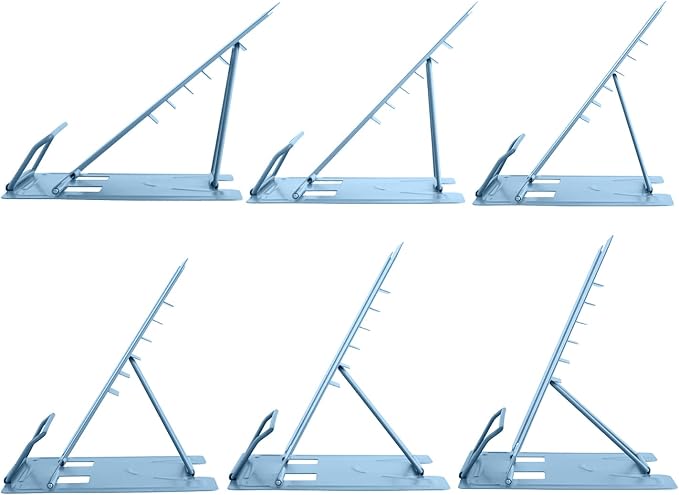 Honagu Metal Desk Book Holder, Hands Free Adjustable Cookbook & Document Holder, Portable Bookstand for Music Books, Textbooks, Recipes, Tablets & iPads (Light Blue)