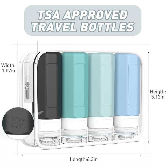 Redfly Travel Bottles for Toiletries, Tsa Approved 3oz Travel Size Containers, Leak Proof Travel Size Toiletries Bottles Silicone, BPA Free Refillable Essentials for Shampoo Conditioners, Gray