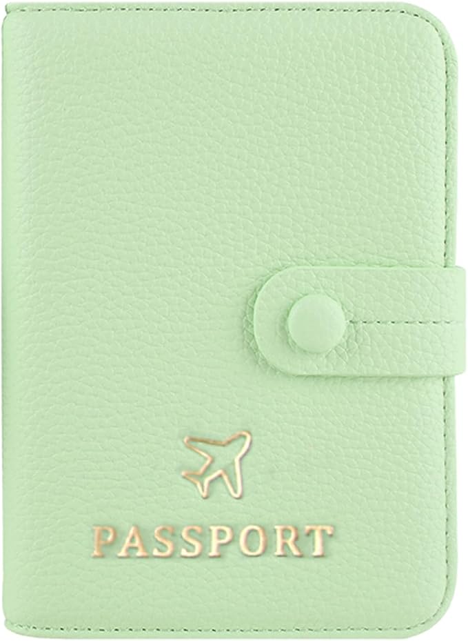 Passport Holder RFID Protected Wallet and Luggage Tag with Protection Cover Travel Accessories Leather Card Case Organizer for Women Men (Green)