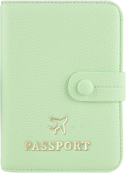 Passport Holder RFID Protected Wallet and Luggage Tag with Protection Cover Travel Accessories Leather Card Case Organizer for Women Men (Green)