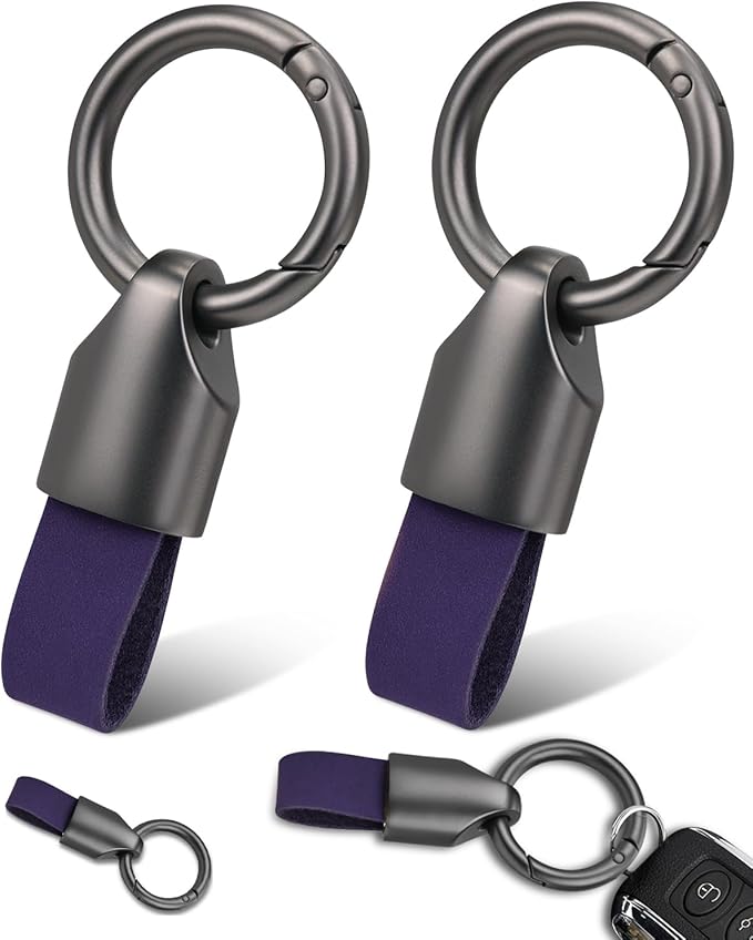2 Pcs Keyring Keychain for Car Key Fob Holder, Zinc Alloy Buckle Small Leather Key Chain, Key Ring Fob Accessory