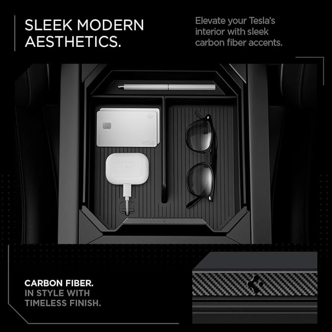 Spigen Center Console Organizer Tray Designed for Tesla Cybertruck Accessories 2026/2025/2024/2023 (Top) (Carbon Edition)
